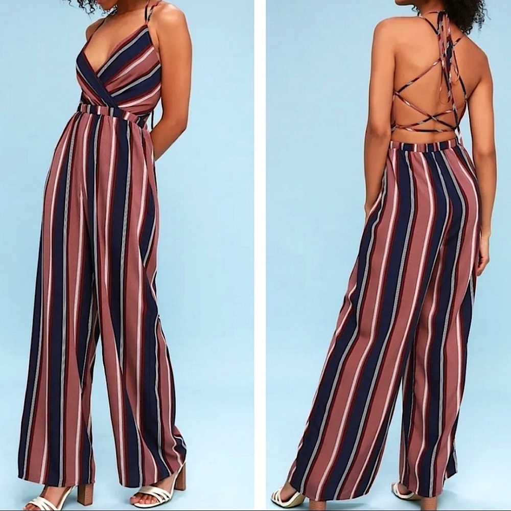 Lulus striped open-back jumpsuit